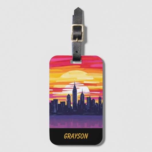 Kleurrijke Sunset City Skyline Bagagelabel (Voorkant (verticaal))