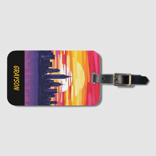 Kleurrijke Sunset City Skyline Bagagelabel (Voorkant (horizontaal))