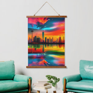 Kleurrijke Sunset Cityscape Art Hangend Wandkleed