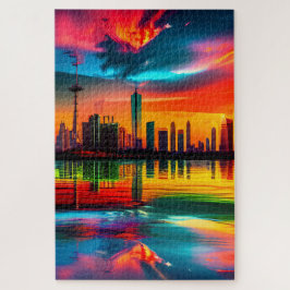 Kleurrijke Sunset Cityscape Art Legpuzzel