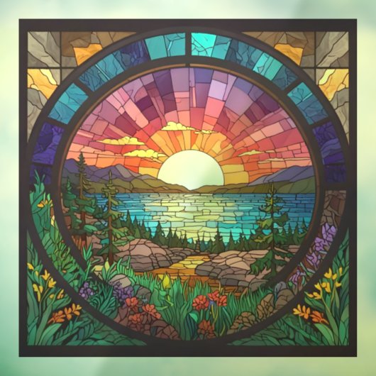 Kleurrijke Sunset Landscape Faux Glas in lood Raamsticker (Vel 3)
