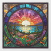Kleurrijke Sunset Landscape Faux Glas in lood Raamsticker (Vel)