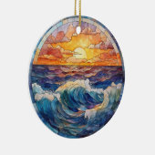 KLEURRIJKE SUNSET OCEAN WAVES GLAS IN LOOD LOOK KERAMISCH ORNAMENT (Rechts)