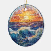 KLEURRIJKE SUNSET OCEAN WAVES GLAS IN LOOD LOOK KERAMISCH ORNAMENT (Links)