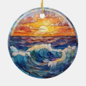 KLEURRIJKE SUNSET OCEAN WAVES GLAS IN LOOD LOOK KERAMISCH ORNAMENT (Achterkant)
