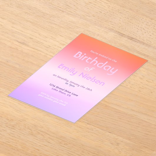 Kleurrijke Sunset Ombre Moderne Verjaardag Uitnodi Acryl Uitnodigingen (Laagn)