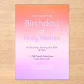 Kleurrijke Sunset Ombre Moderne Verjaardag Uitnodi Acryl Uitnodigingen (Voorkant)