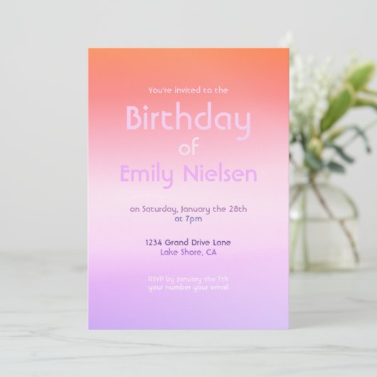 Kleurrijke Sunset Ombre Moderne Verjaardag Uitnodi Kaart (Staand voorkant)