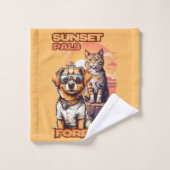 Kleurrijke Sunset Pet Illustratie Bad Handdoek (Wasdoekje)