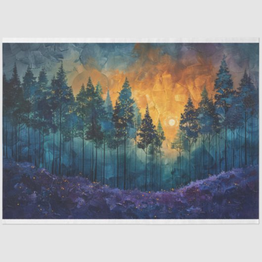 Kleurrijke Sunset Waterverf Forest Decoupage Tissuepapier (Voorkant)