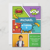 Kleurrijke Superheld Pop Art Verjaardag Uitnodigin Kaart (Voorkant)
