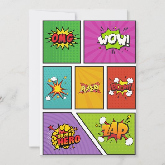 Kleurrijke Superheld Pop Art Verjaardag Uitnodigin Kaart (Achterkant)