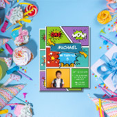 Kleurrijke Superheld Pop Art Verjaardag Uitnodigin Kaart