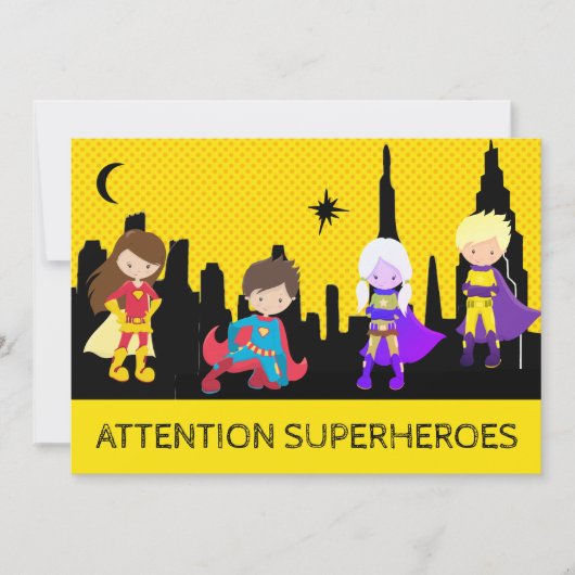 ** Kleurrijke SUPERHEROS Kids verjaardagsfeestje Kaart (Voorkant)