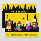 ** Kleurrijke SUPERHEROS Kids verjaardagsfeestje Kaart (Voorkant / Achterkant)