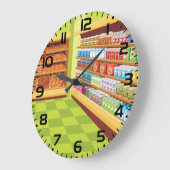 Kleurrijke supermarkt gangpad en bakkerij grote klok (Hoek)