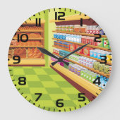 Kleurrijke supermarkt gangpad en bakkerij grote klok (Voorkant)
