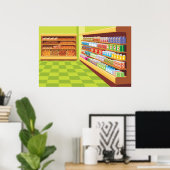 Kleurrijke supermarkt gangpad en bakkerij poster (Thuiskantoor)
