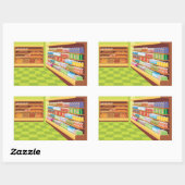 Kleurrijke supermarkt gangpad en bakkerij rechthoekige sticker (Vel)