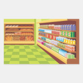 Kleurrijke supermarkt gangpad en bakkerij rechthoekige sticker (Voorkant)