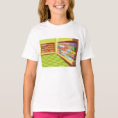 Kleurrijke supermarkt gangpad en bakkerij t-shirt (Voorkant)