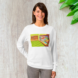 Kleurrijke supermarkt gangpad en bakkerij t-shirt