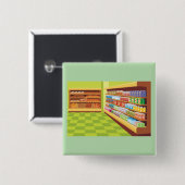 Kleurrijke supermarkt gangpad en bakkerij vierkante button 5,1 cm (Voorkant /achterkant)