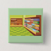 Kleurrijke supermarkt gangpad en bakkerij vierkante button 5,1 cm (Voorkant)