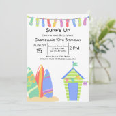 Kleurrijke Surf Up Beach verjaardagsuitnodiging Kaart (Staand voorkant)