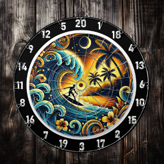 Kleurrijke surfer in tropische vibes dartbord