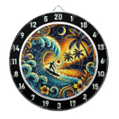 Kleurrijke surfer in tropische vibes dartbord (Voorkant)