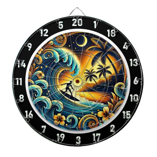 Kleurrijke surfer in tropische vibes dartbord (Voorkant)