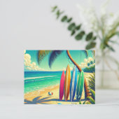 Kleurrijke surfplanken op het strand briefkaart (Staand voorkant)
