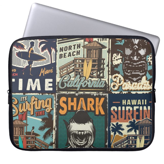  kleurrijke surfposters met surven bus laptop sleeve (Voorkant)