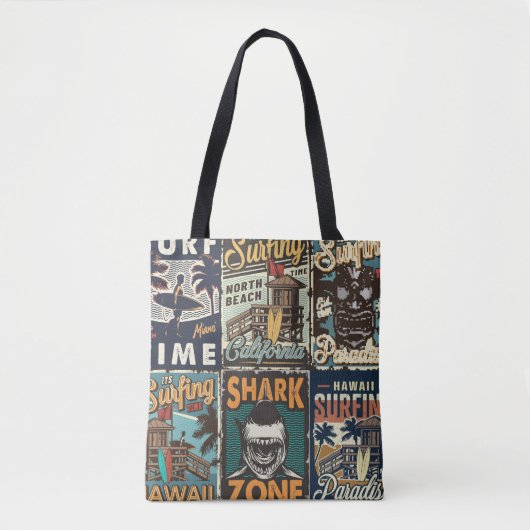 kleurrijke surfposters met surven bus tote bag (Voorkant)