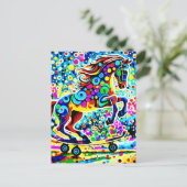 Kleurrijke Surreal Paard Skateboarden Briefkaart (Staand voorkant)