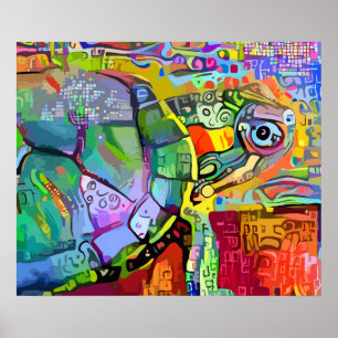 KLEURRIJKE SURREËLE SCHILDPAAD ABSTRACTE KUNST POSTER