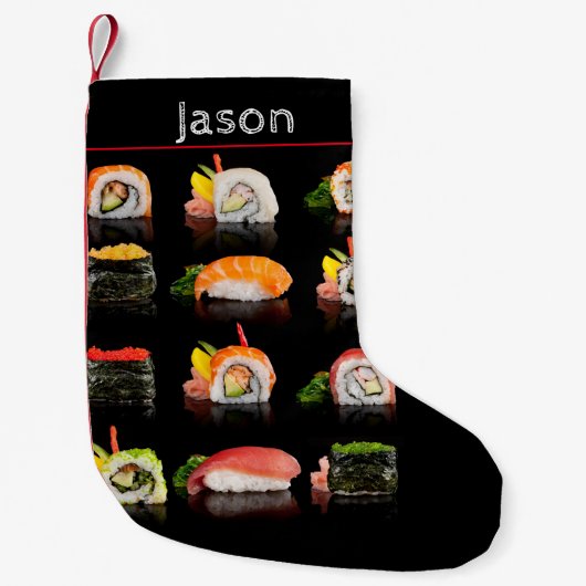 Kleurrijke sushi foto kleine kerstsok (Voorkant)