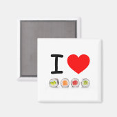 Kleurrijke sushi "Ik hou van sushi" Red Heart Magneet (Voorkant / Achterkant)