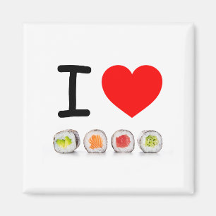 Kleurrijke sushi "Ik hou van sushi" Red Heart Magneet