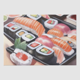 Kleurrijke Sushi op Black Platter Tissuepapier