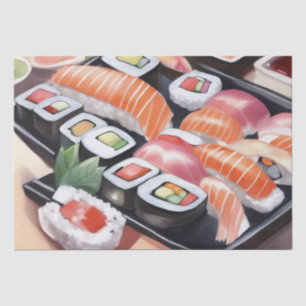 Kleurrijke Sushi op Black Platter Tissuepapier