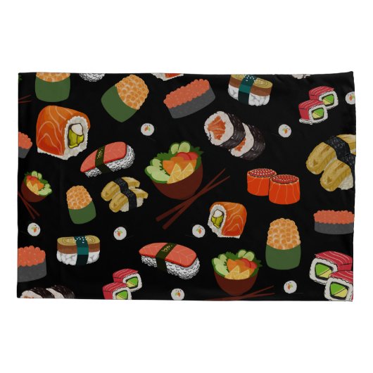 Kleurrijke sushi op zwarte achtergrond kussensloop (Achterkant)