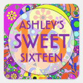 Kleurrijke Sweet 16 Verjaardagsfeestje Stickers (Voorkant)