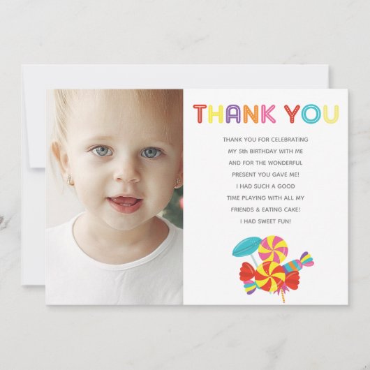 Kleurrijke Sweet Fun Snoep thema Verjaardag Bedankkaart (Voorkant)