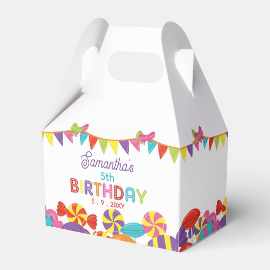 Kleurrijke Sweet Fun Snoep Thema Verjaardagsfeestj Bedankdoosjes (Voorkant Zijde)