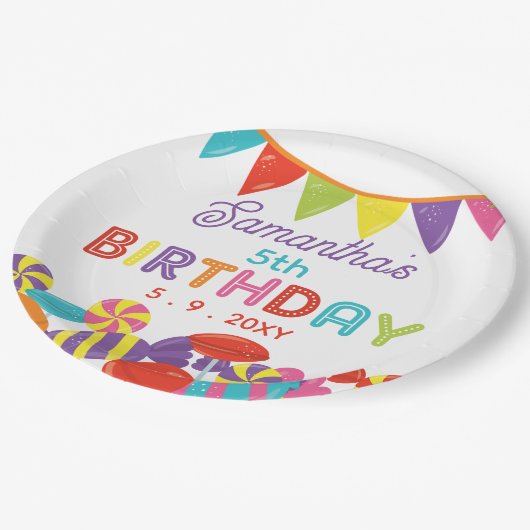 Kleurrijke Sweet Fun Snoep Thema Verjaardagsfeestj Papieren Bordje (Gekanteld)