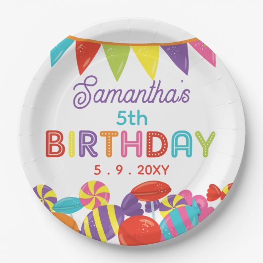 Kleurrijke Sweet Fun Snoep Thema Verjaardagsfeestj Papieren Bordje (Voorkant)