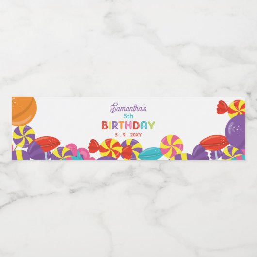 Kleurrijke Sweet Fun Snoep Thema Verjaardagsfeestj Waterfles Etiket (Enkel label)