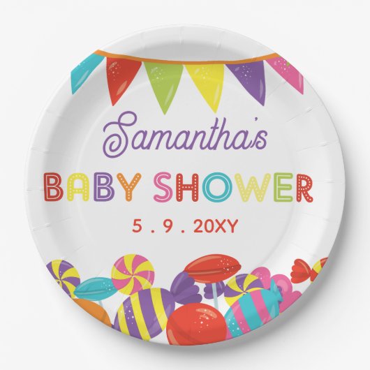 Kleurrijke Sweet Fun Snoep Theme Baby shower Papieren Bordje (Voorkant)